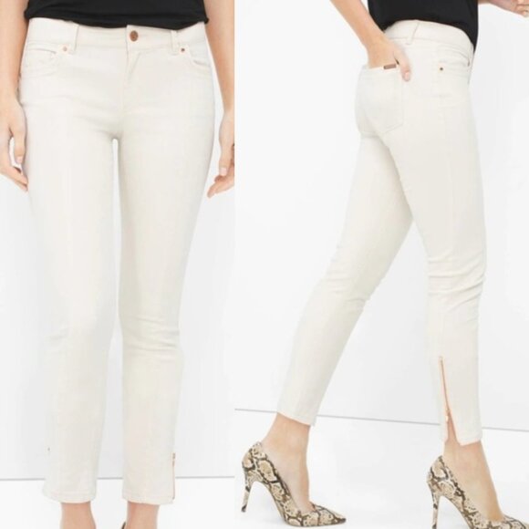 WHBM Skimmer Twill Jean in Bone with Rose Gold Ankle Zip 4 - Picture 1 of 16